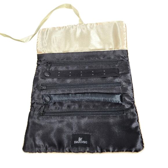 Swarovski Velvet Jewelry Roll Travel Organizer Black Gold Satin Crystal Pouch - Picture 6 of 14